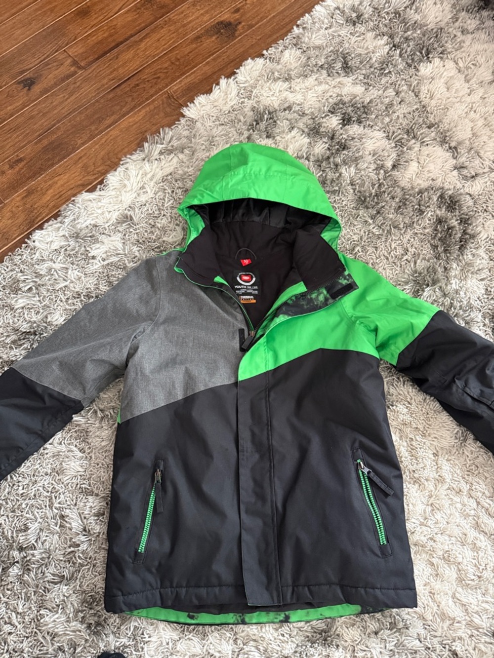686 Kids Green, Black & Gray Hooded Rain Jacket
